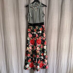 Nice Istanbul Striped Floral Rhinestone Embellished Sleeveless Dress Size 40 L